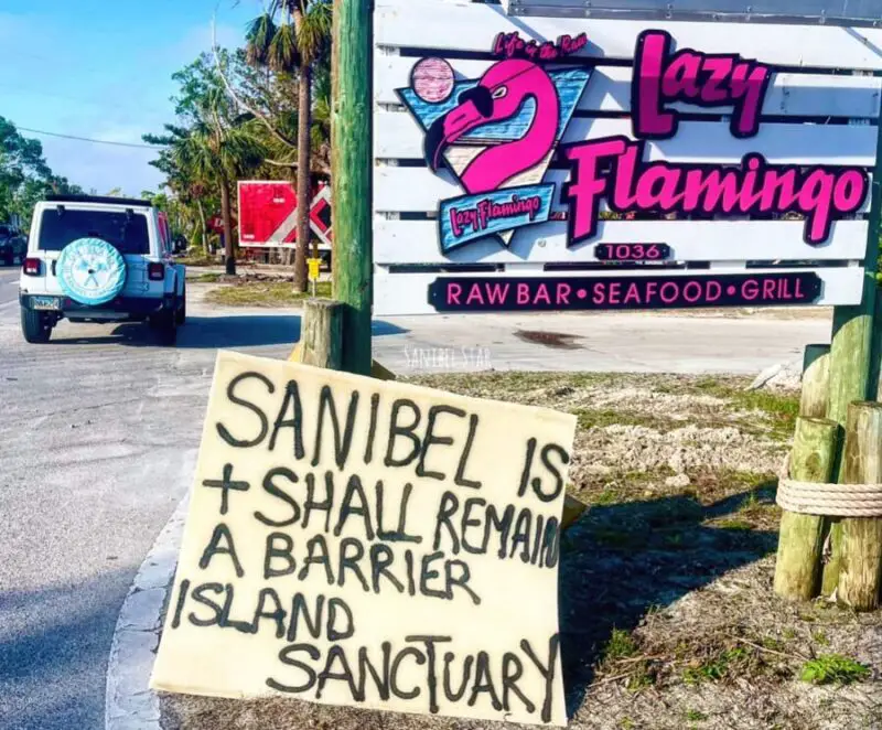 lazy flamingo barrier island sign Ian