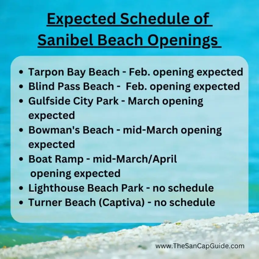 Sanibel Island beach parking lot opening dates schedule