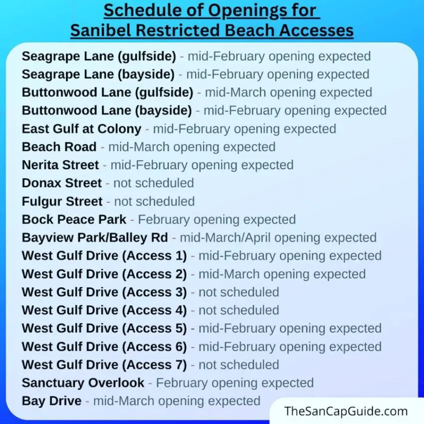Sanibel beach opening schedule for restricted beach access